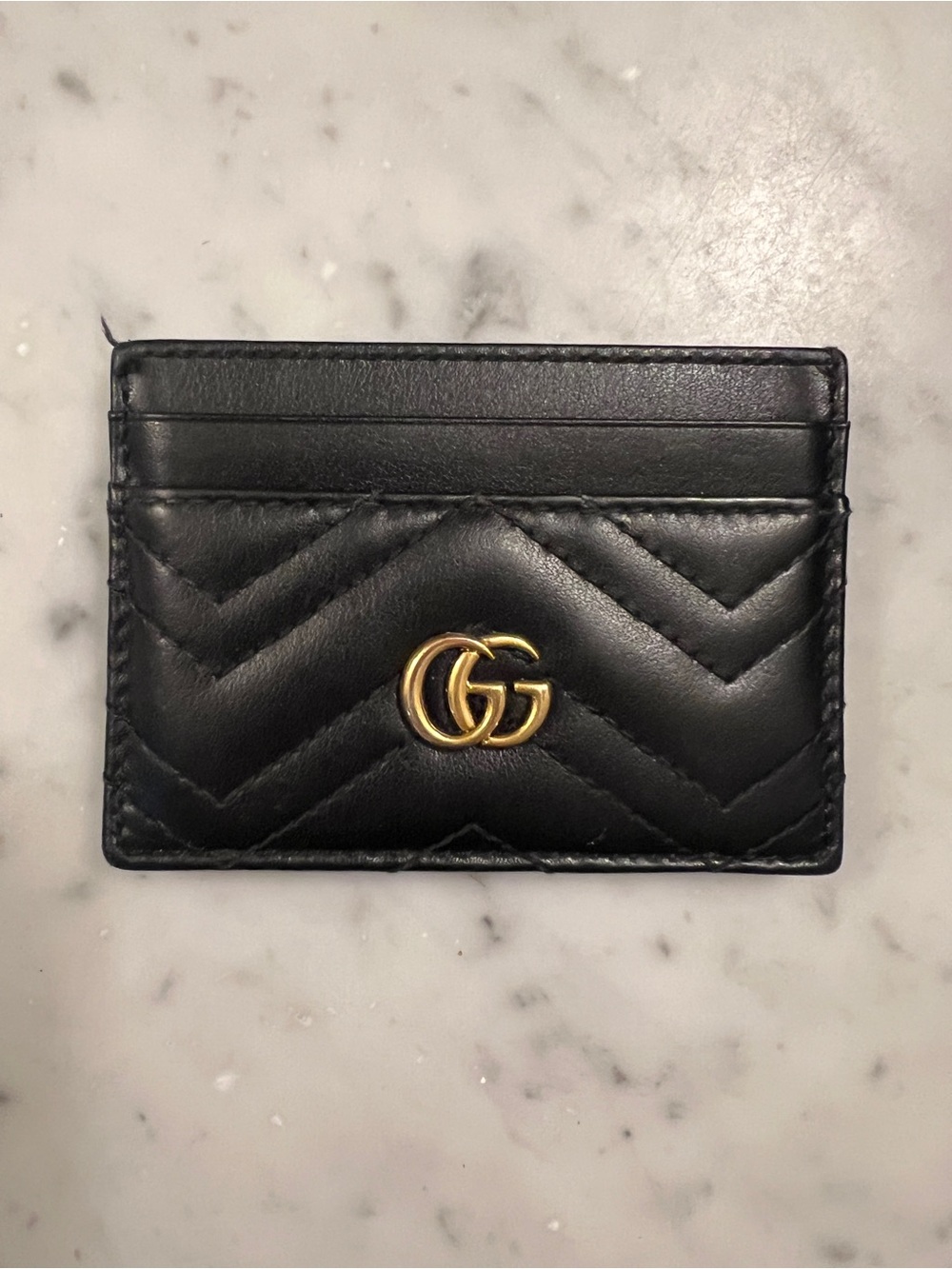Gucci Marmont Black Quilted Chevron Leather Card Case Authentic - Picture 2 of 3